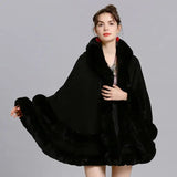 LOVEMI Fur coat Black / One size Lovemi -  Faux Fox Fur Collar Fur Hooded Knit Cardigan Cape Cape