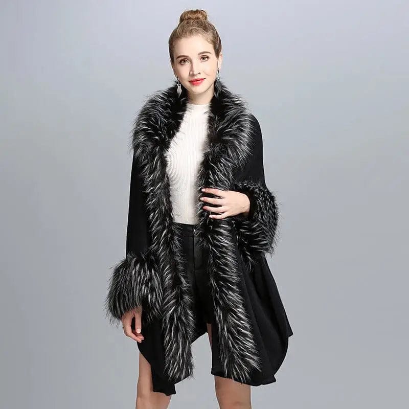 LOVEMI  Fur coat Black / One size Lovemi -  Faux Fur Cape Cape Women's Coat