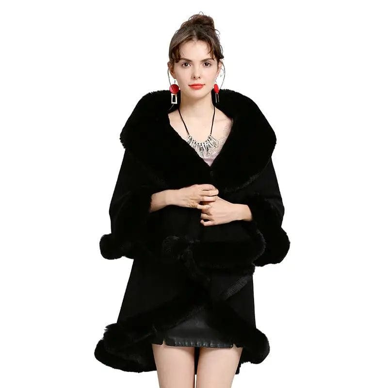 LOVEMI  Fur coat Black / One size Lovemi -  Fur Shawl And Fur Collar Knitted Cardigan Shawl Cloak