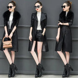 LOVEMI Fur coat Black / XL Lovemi -  Fleece leather waist coat with fur collar