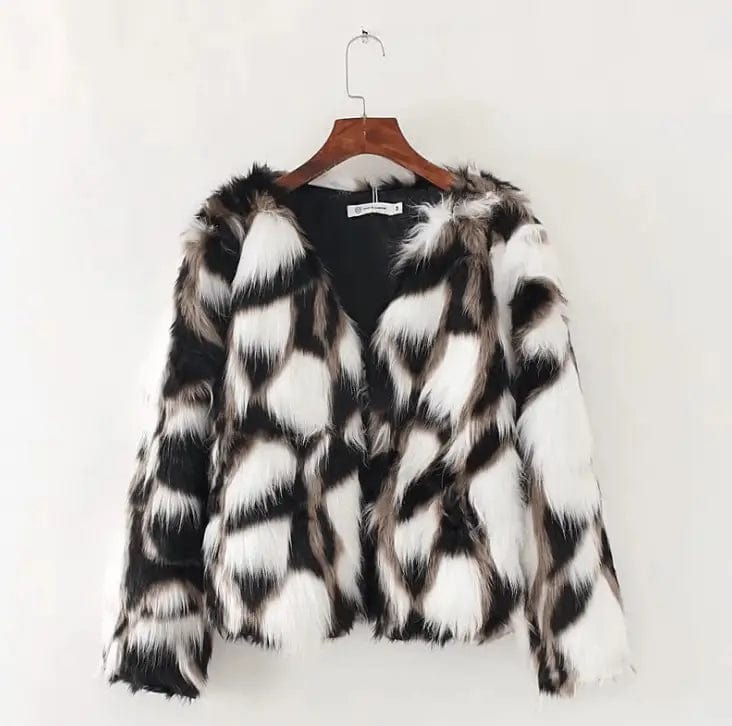 LOVEMI  Fur coat Blackandwhitecrash / L Lovemi -  Women's Faux Fox Coat Short Fur