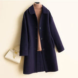 LOVEMI  Fur coat Blue / L Lovemi -  Mid-length women's woolen coat trench coat