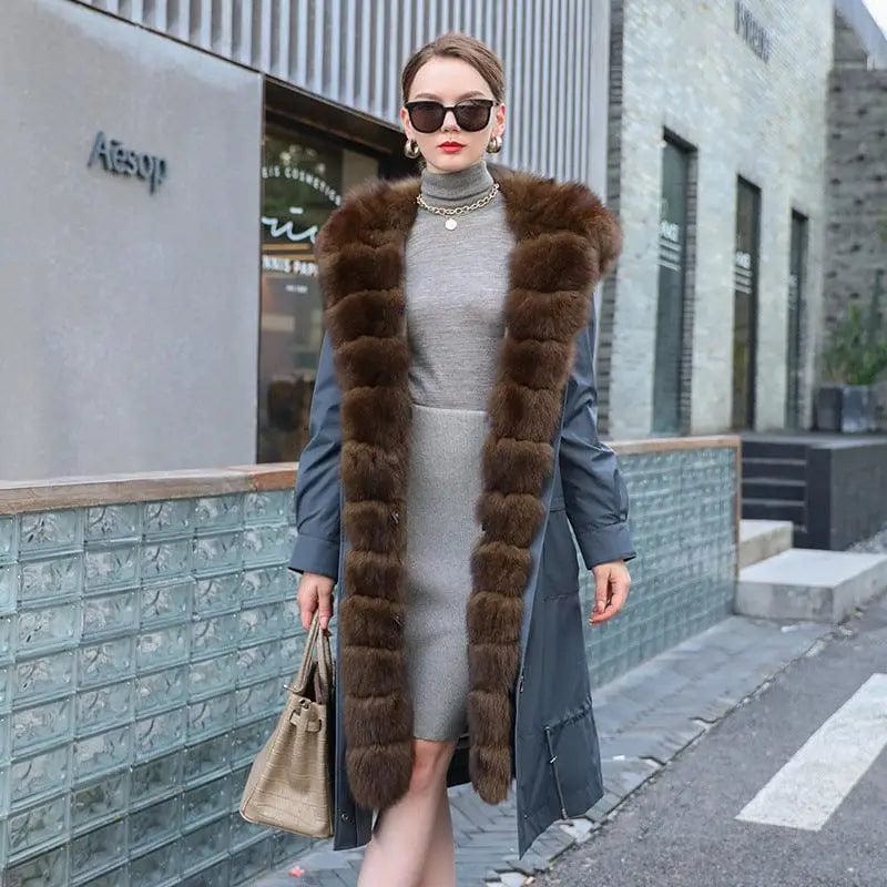 LOVEMI  Fur coat Blue / M Lovemi -  Long Detachable Rex Rabbit Liner Fur Coat