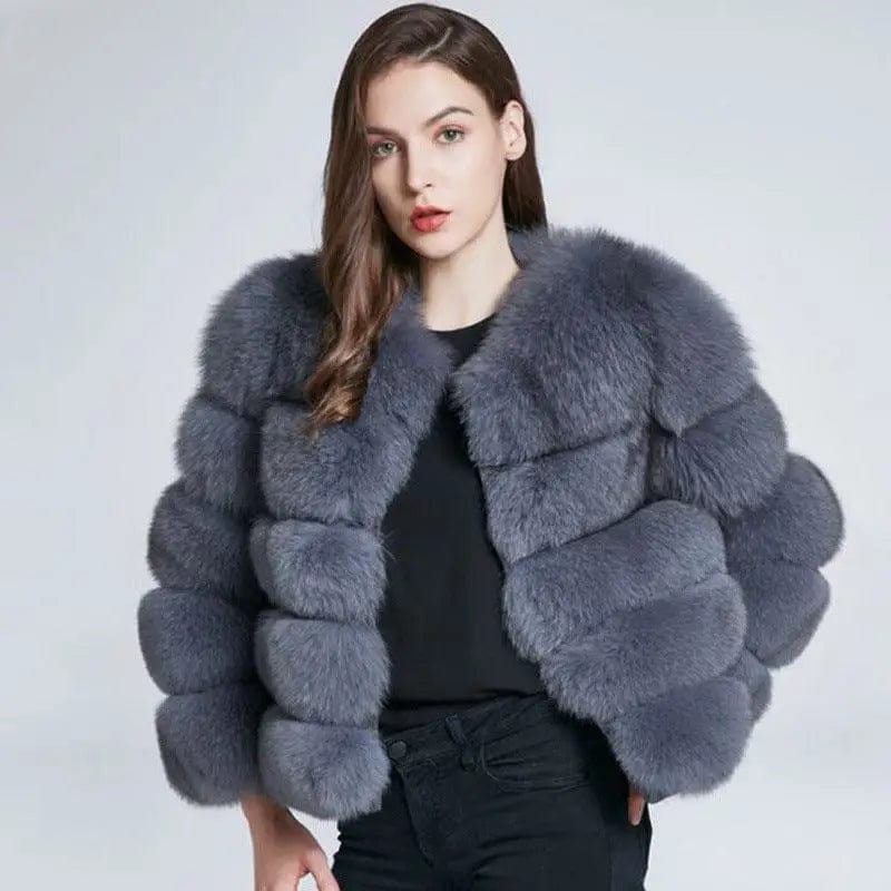 LOVEMI  Fur coat Bluegrey / M Lovemi -  Slim short faux fox fur coat
