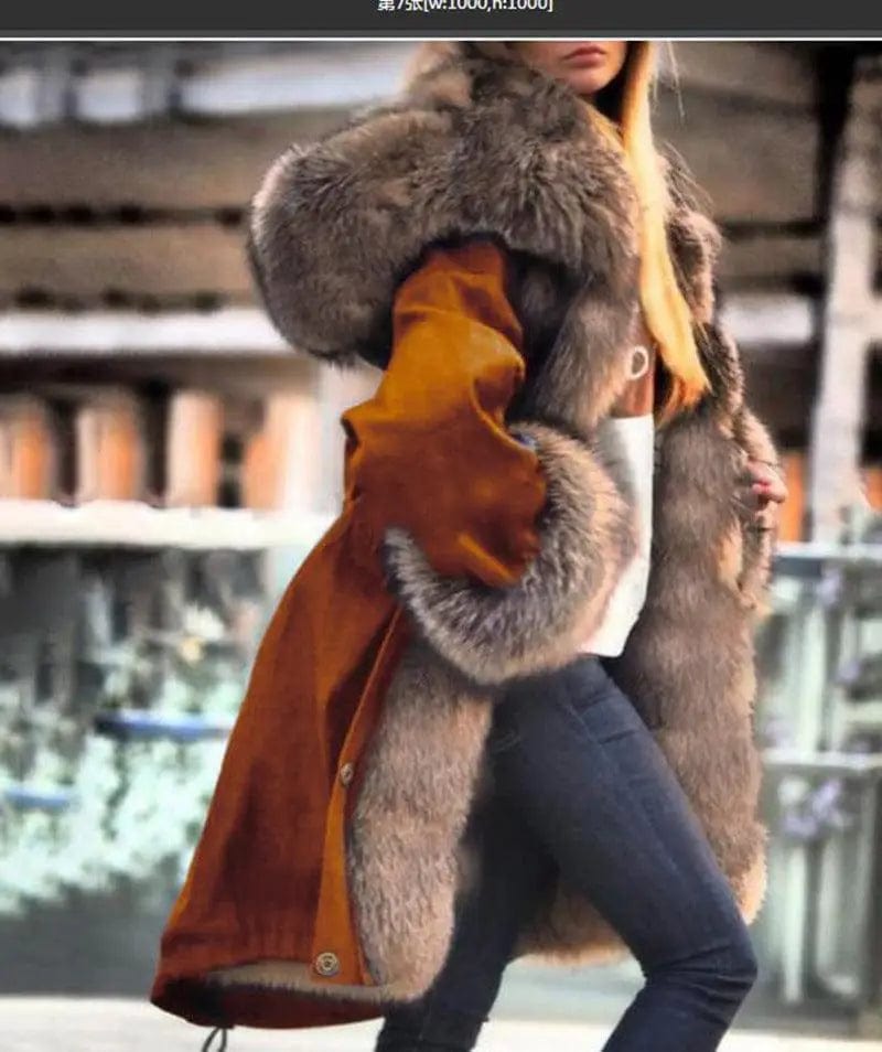 LOVEMI  Fur coat Brown / L Lovemi -  Faux crystal fox fur collar fur collar hooded jacket