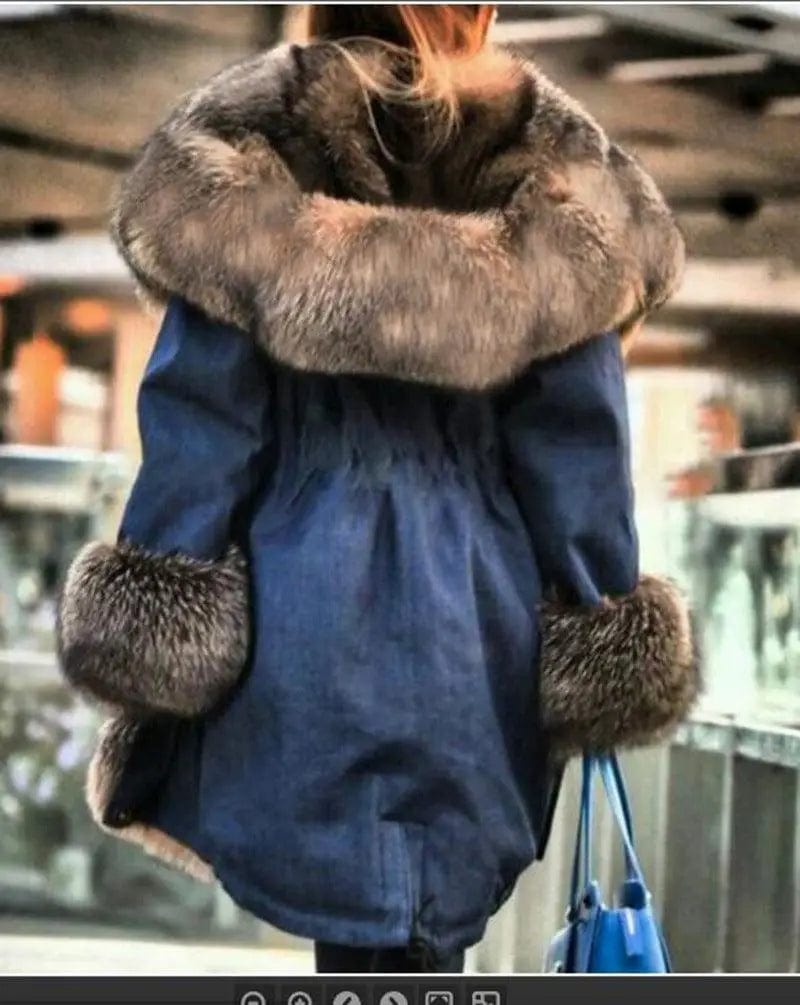 LOVEMI  Fur coat Bule / XL Lovemi -  Faux crystal fox fur collar fur collar hooded jacket
