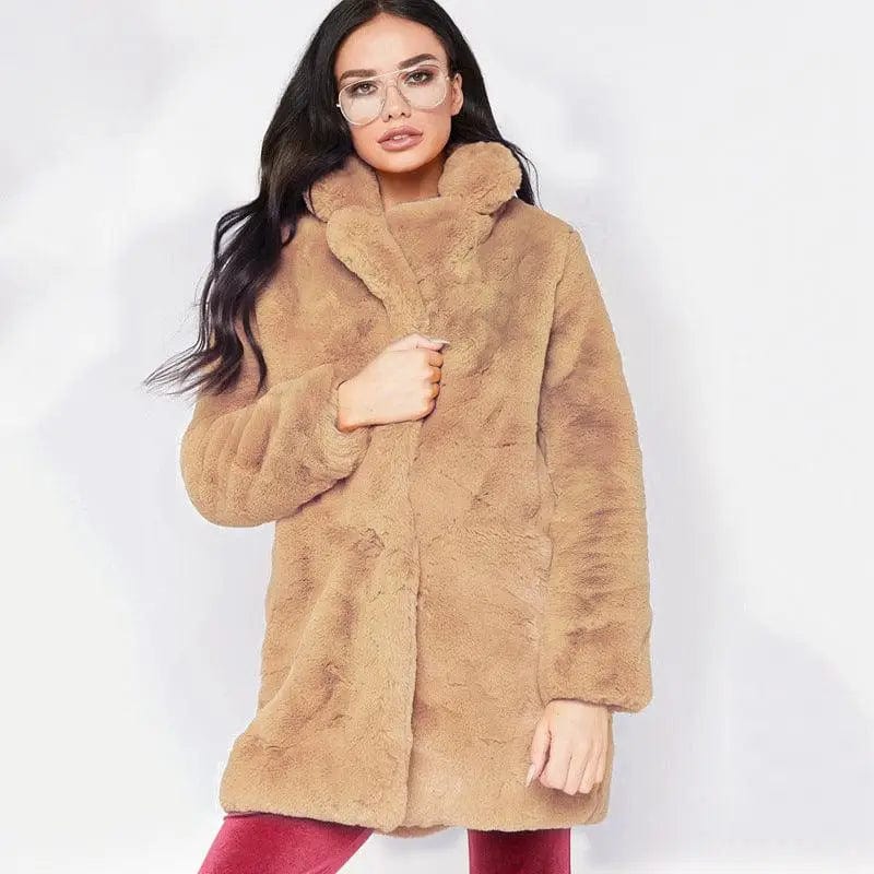 LOVEMI  Fur coat Camel / M Lovemi -  Rabbit fur faux fur coat