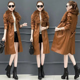 LOVEMI Fur coat Caramel colour / 2XL Lovemi -  Fleece leather waist coat with fur collar