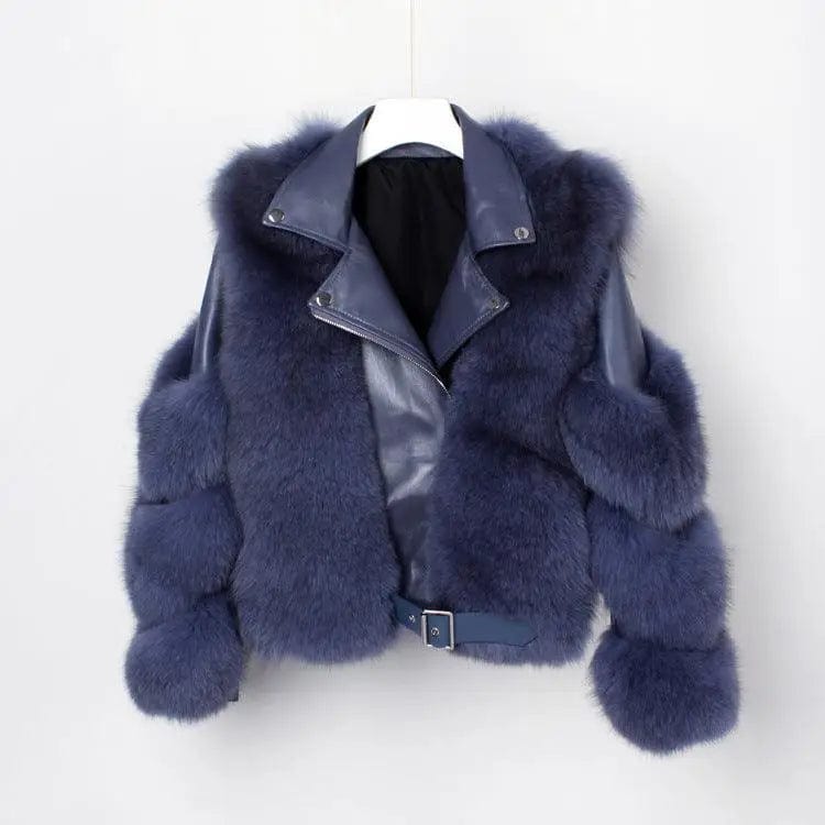 LOVEMI  Fur coat Dark Blue / L Lovemi -  Real fur grass motorcycle fox coat