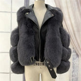 LOVEMI Fur coat Dark gray / S Lovemi -  Locomotive Model Was Thin Imitating Fox Fur Coat Women