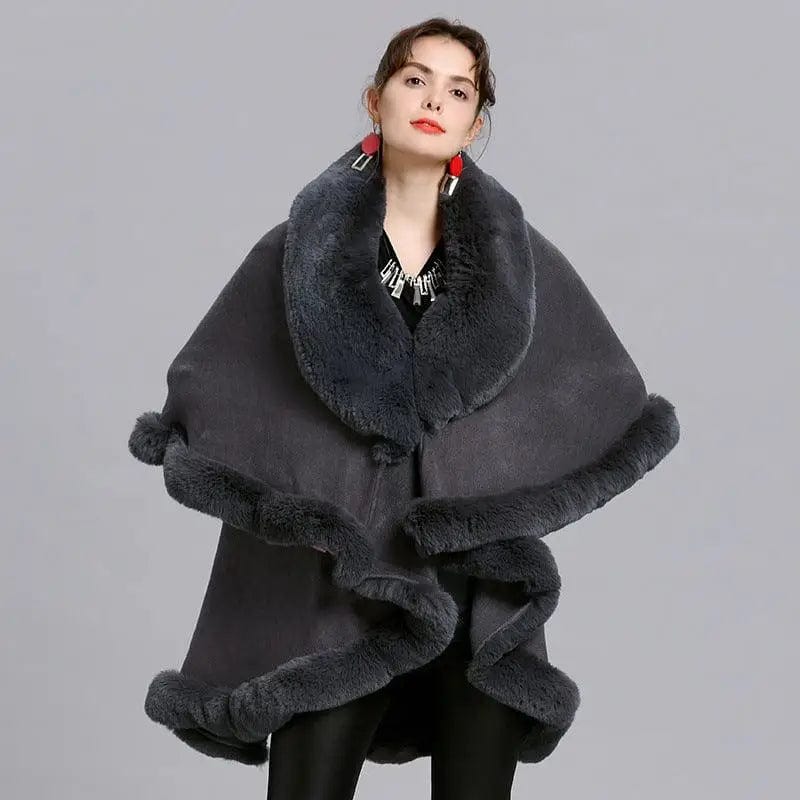 LOVEMI  Fur coat Dark Grey / One size Lovemi -  Fur Shawl And Fur Collar Knitted Cardigan Shawl Cloak