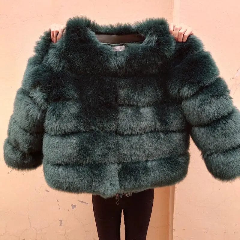 LOVEMI  Fur coat Darkgreen / 2XL Lovemi -  Slim short faux fox fur coat
