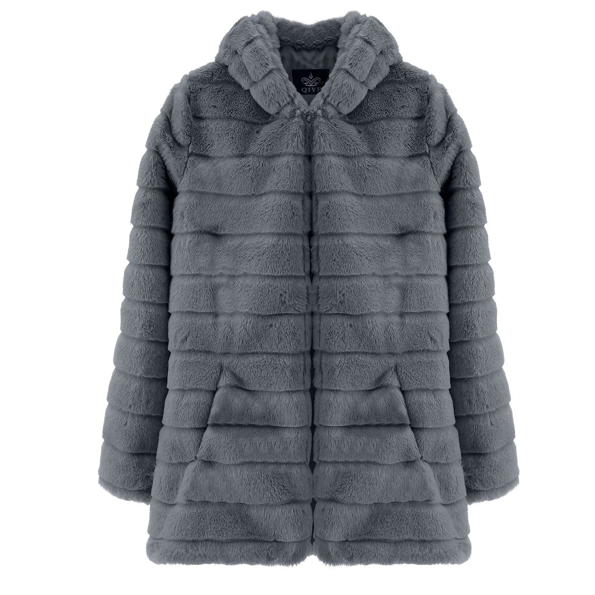 LOVEMI  Fur coat Darkgrey / S Lovemi -  Plush padded hooded lady mink short fur coat