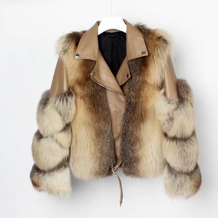 LOVEMI  Fur coat Gold / M Lovemi -  Real fur grass motorcycle fox coat