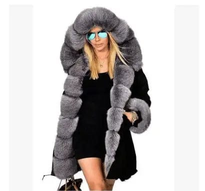 LOVEMI Fur coat Gray / XL Lovemi -  Large fur collar warm coat long hooded coat cotton coat