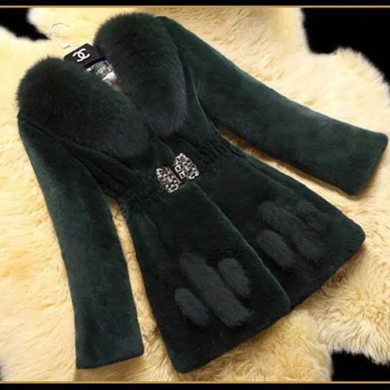 LOVEMI  Fur coat Green / 2XL Lovemi - Luxurious Mid-Length Mother Coat with Fox Fur Collar