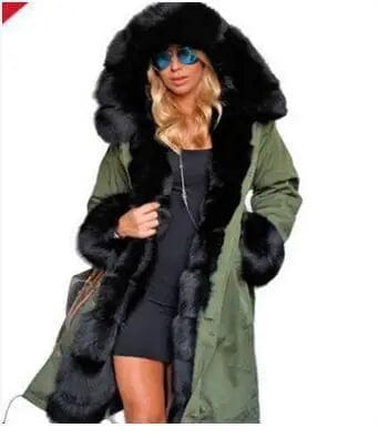 LOVEMI  Fur coat Green black / S Lovemi -  Women's fur collar coat