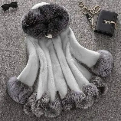 LOVEMI Fur coat Grey / 7XL Lovemi -  Hooded faux mink coat