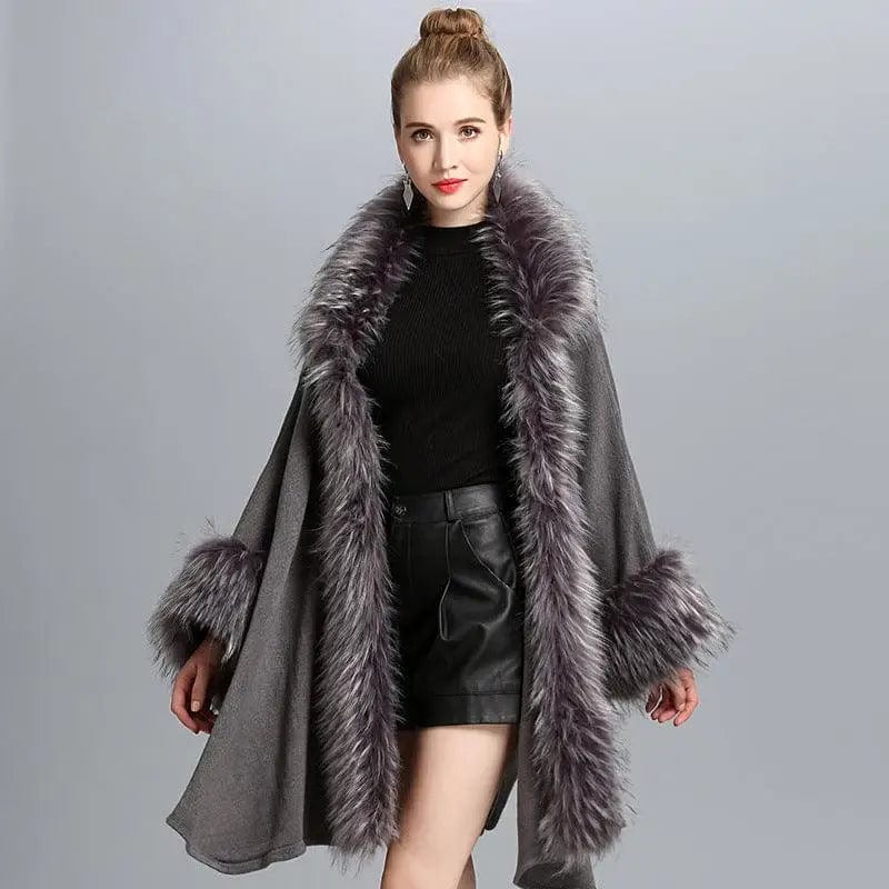 LOVEMI  Fur coat Grey / One size Lovemi -  Faux Fur Cape Cape Women's Coat