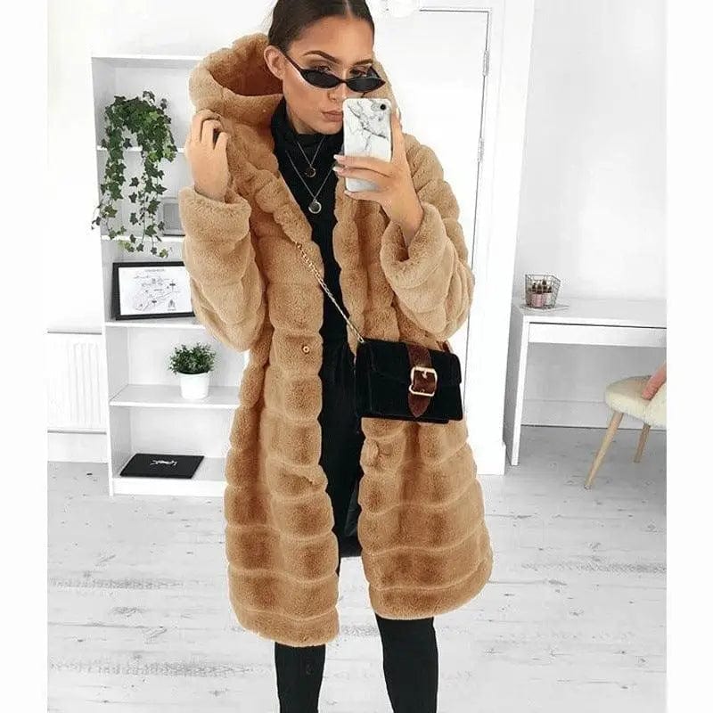 LOVEMI  Fur coat Khaki / 3XL Lovemi -  Plush padded hooded lady mink short fur coat