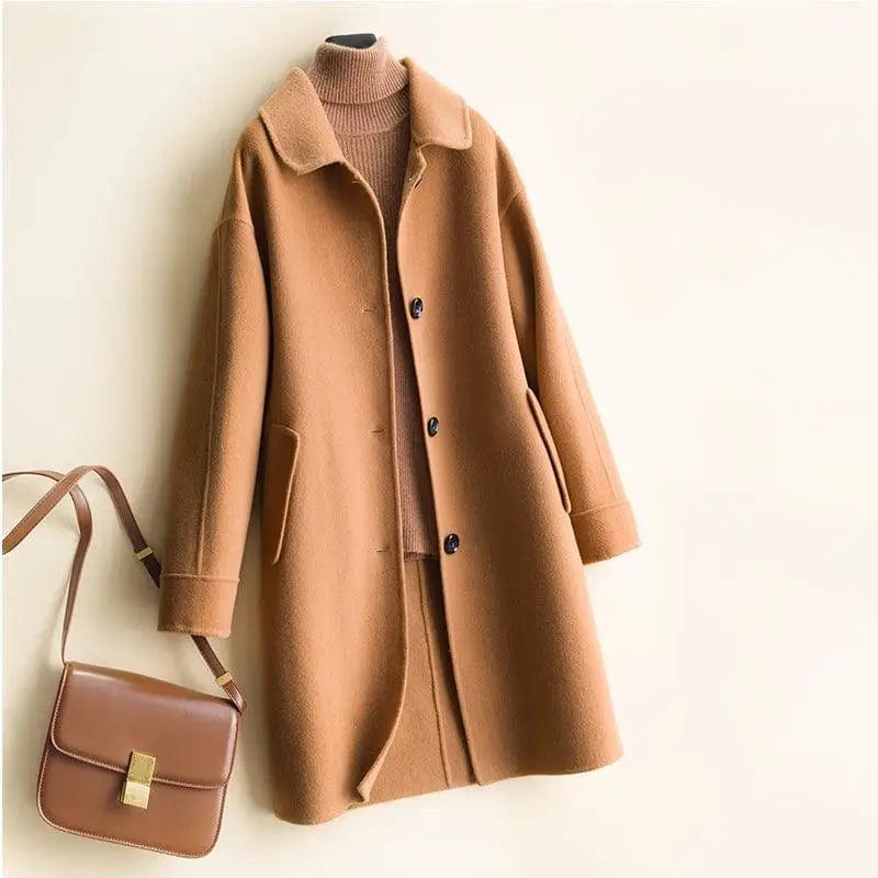 LOVEMI  Fur coat Khaki / S Lovemi -  Mid-length women's woolen coat trench coat