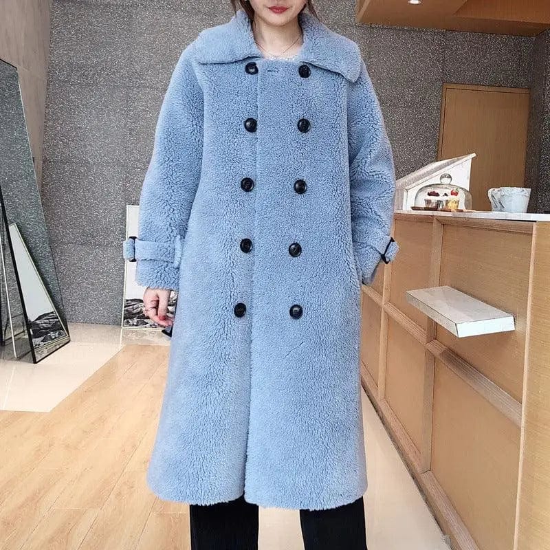 LOVEMI  Fur coat LightBlue / S Lovemi -  Fur Coat Women's Sheep Shearling Medium And Long Dream Grain