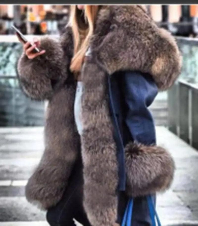 LOVEMI  Fur coat Lovemi -  Faux crystal fox fur collar fur collar hooded jacket
