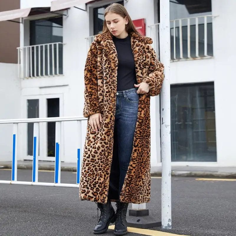 LOVEMI  Fur coat Lovemi -  Faux Fur Leopard Print Rabbit Fur Super Long Suit Collar Fur