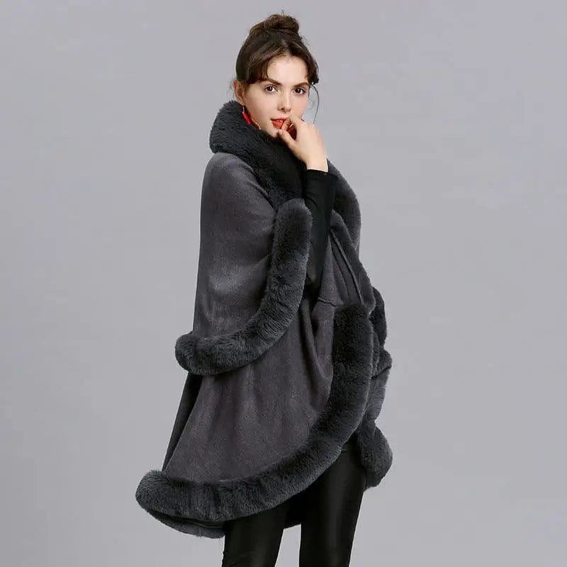 LOVEMI  Fur coat Lovemi -  Fur Shawl And Fur Collar Knitted Cardigan Shawl Cloak
