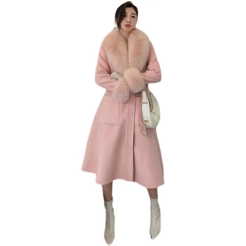 LOVEMI  Fur coat Lovemi -  Korean Version Large Fur Collar Slim Fit Medium Long Woolen