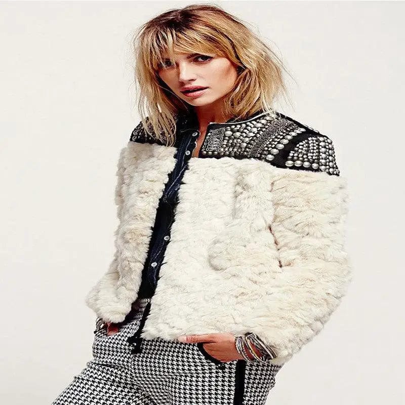 LOVEMI  Fur coat Lovemi -  Lamb Wool Beaded Fur Short Coat Thickened Cashmere