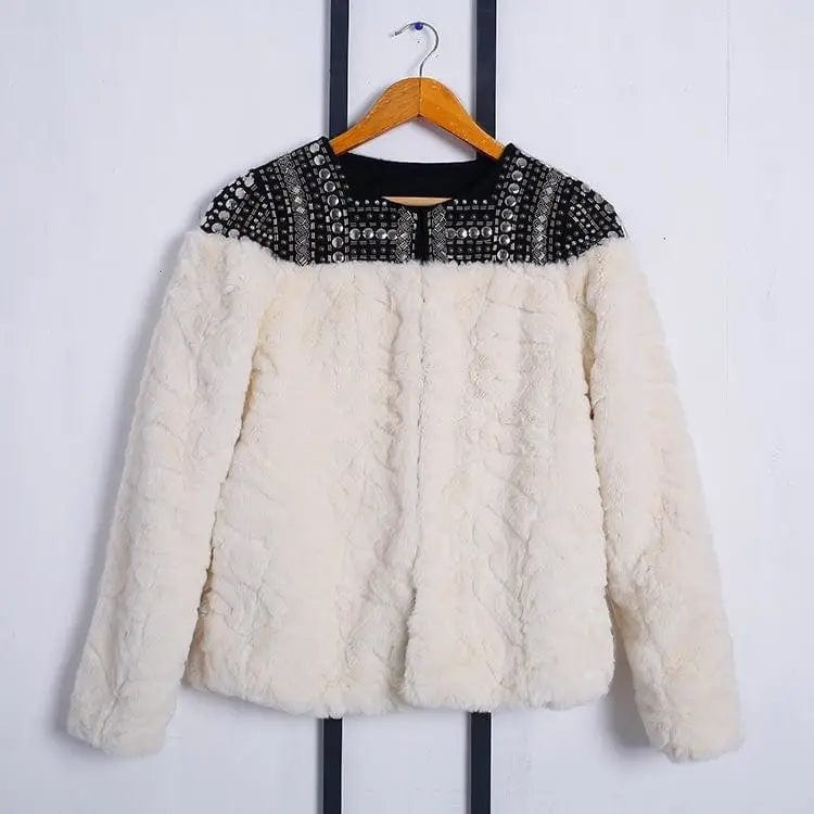 LOVEMI  Fur coat Lovemi -  Lamb Wool Beaded Fur Short Coat Thickened Cashmere