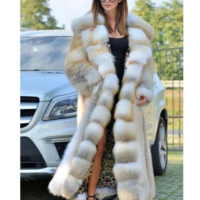 LOVEMI  Fur coat Lovemi -  Mid-length Coat With Hooded European And American Faux Fur