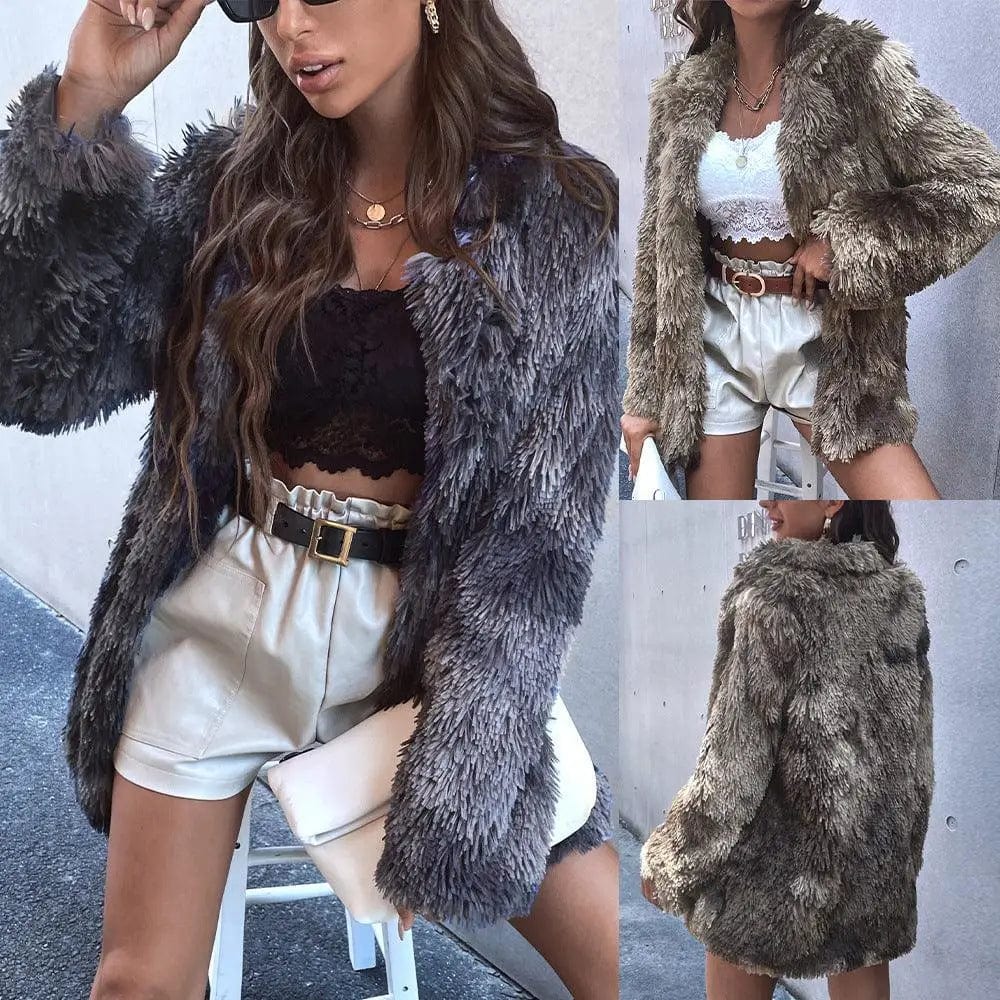 LOVEMI  Fur coat Lovemi -  Pure Color Plush Cardigan Long Sleeve Trend