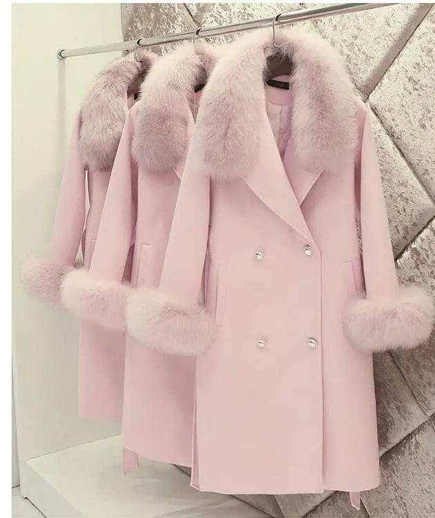 LOVEMI  Fur coat Lovemi -  Slim-fit Large Fur Collar Lengthened Thick Woolen Coat