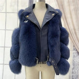 LOVEMI Fur coat Navy blue / S Lovemi -  Locomotive Model Was Thin Imitating Fox Fur Coat Women