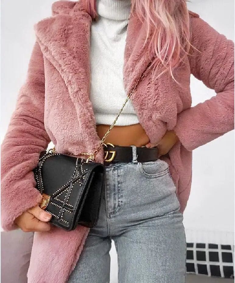 LOVEMI  Fur coat Pink / 2XL Lovemi -  Rabbit fur faux fur coat