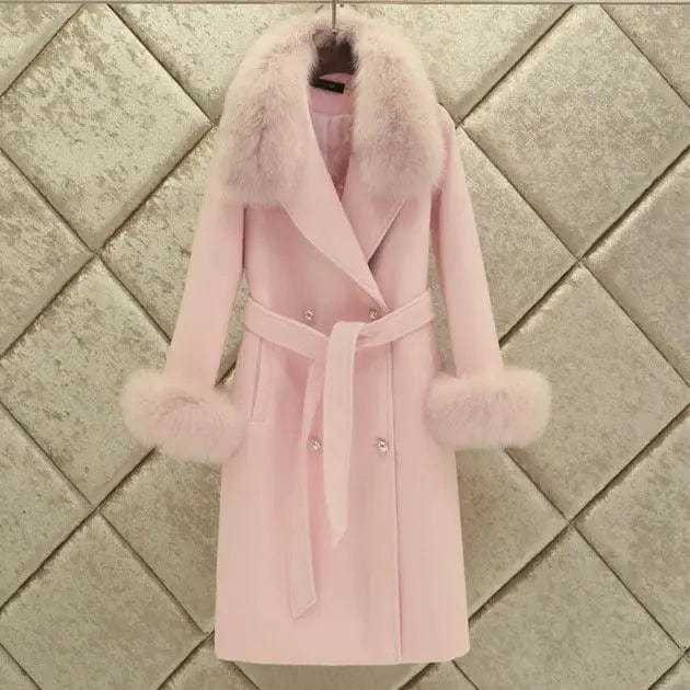 LOVEMI  Fur coat Pink / 2XL Lovemi -  Slim-fit Large Fur Collar Lengthened Thick Woolen Coat