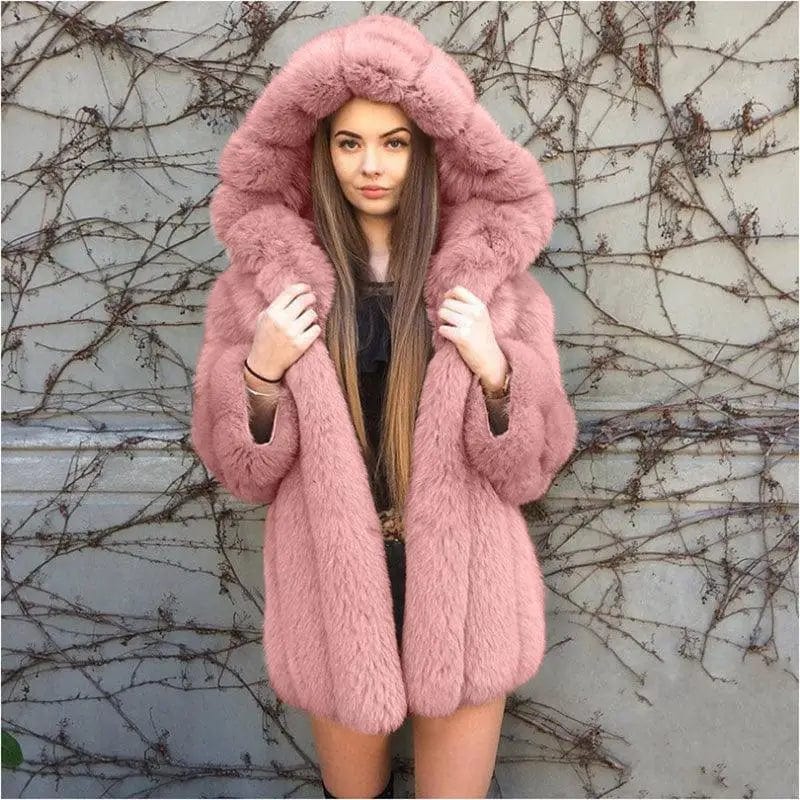 LOVEMI  Fur coat Pink / M Lovemi -  Fashion Temperament Faux Fur Coat Women's Mid-length