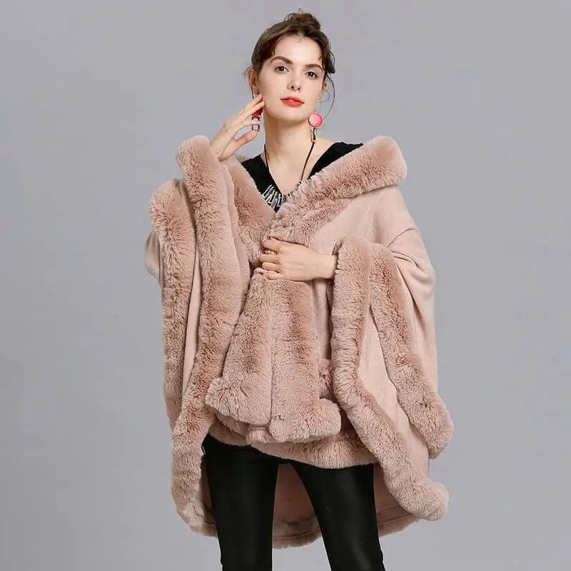 LOVEMI Fur coat Pink / One size Lovemi -  Faux Fox Fur Collar Fur Hooded Knit Cardigan Cape Cape