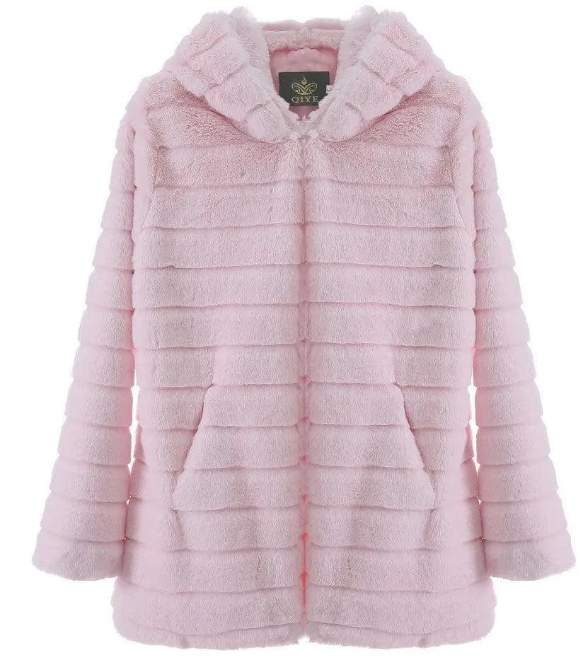 LOVEMI  Fur coat Pink / S Lovemi -  Plush padded hooded lady mink short fur coat