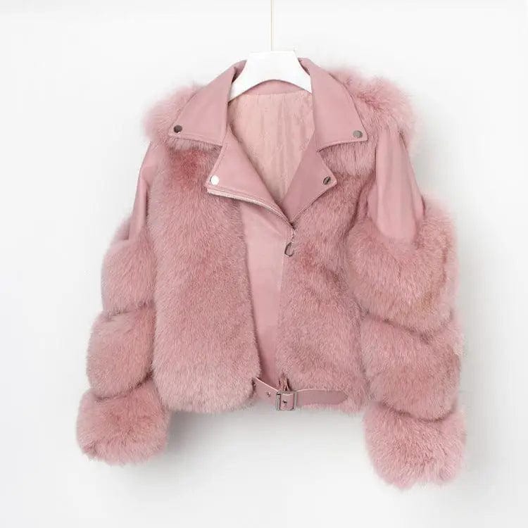 LOVEMI  Fur coat Pink / XL Lovemi -  Real fur grass motorcycle fox coat