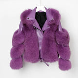 LOVEMI  Fur coat Purple / L Lovemi -  Real fur grass motorcycle fox coat