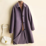 LOVEMI  Fur coat Purple / S Lovemi -  Mid-length women's woolen coat trench coat