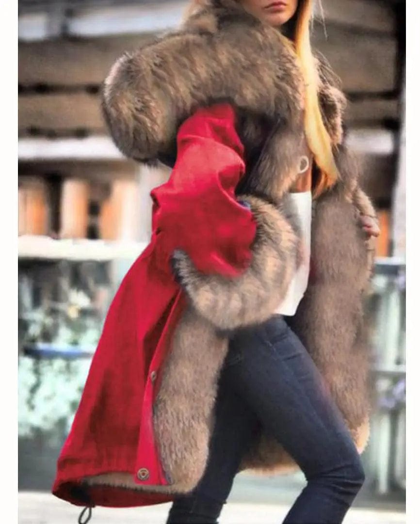 LOVEMI  Fur coat Red / 4XL Lovemi -  Faux crystal fox fur collar fur collar hooded jacket