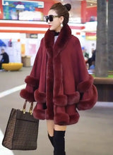 LOVEMI Fur coat Red / One size Lovemi -  Faux Fox Fur Collar Fur Hooded Knit Cardigan Cape Cape
