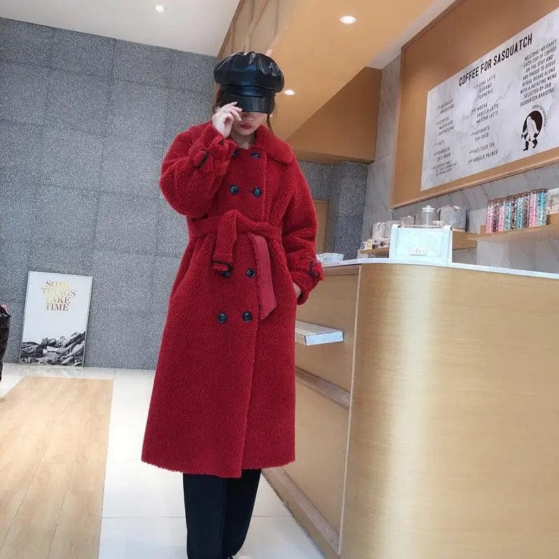 LOVEMI  Fur coat Red / S Lovemi -  Fur Coat Women's Sheep Shearling Medium And Long Dream Grain