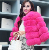 LOVEMI  Fur coat RoseRed / S Lovemi -  Slim short faux fox fur coat