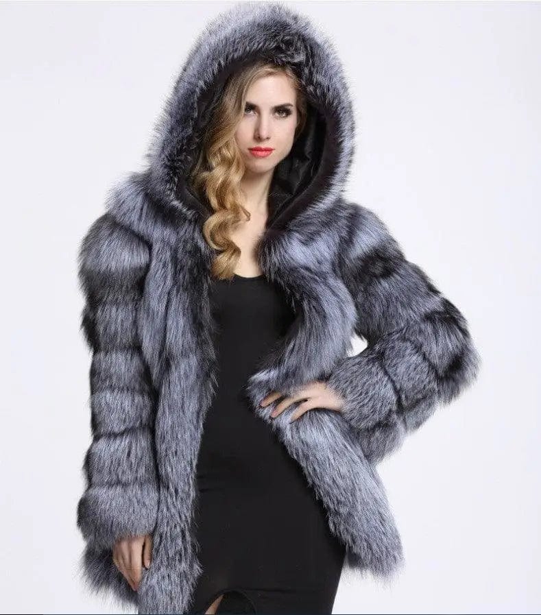 LOVEMI  Fur coat Silver / M Lovemi -  Fashion Temperament Faux Fur Coat Women's Mid-length