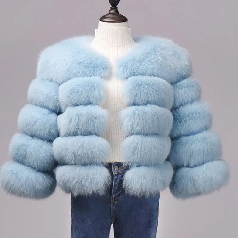 LOVEMI  Fur coat SkyBlue / L Lovemi -  Slim short faux fox fur coat